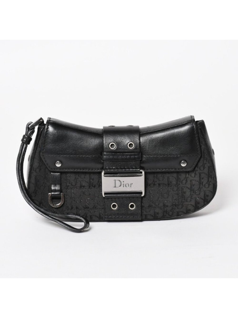 Dior Street Chic Trotter Handbag Black Cotton Canvas Silver